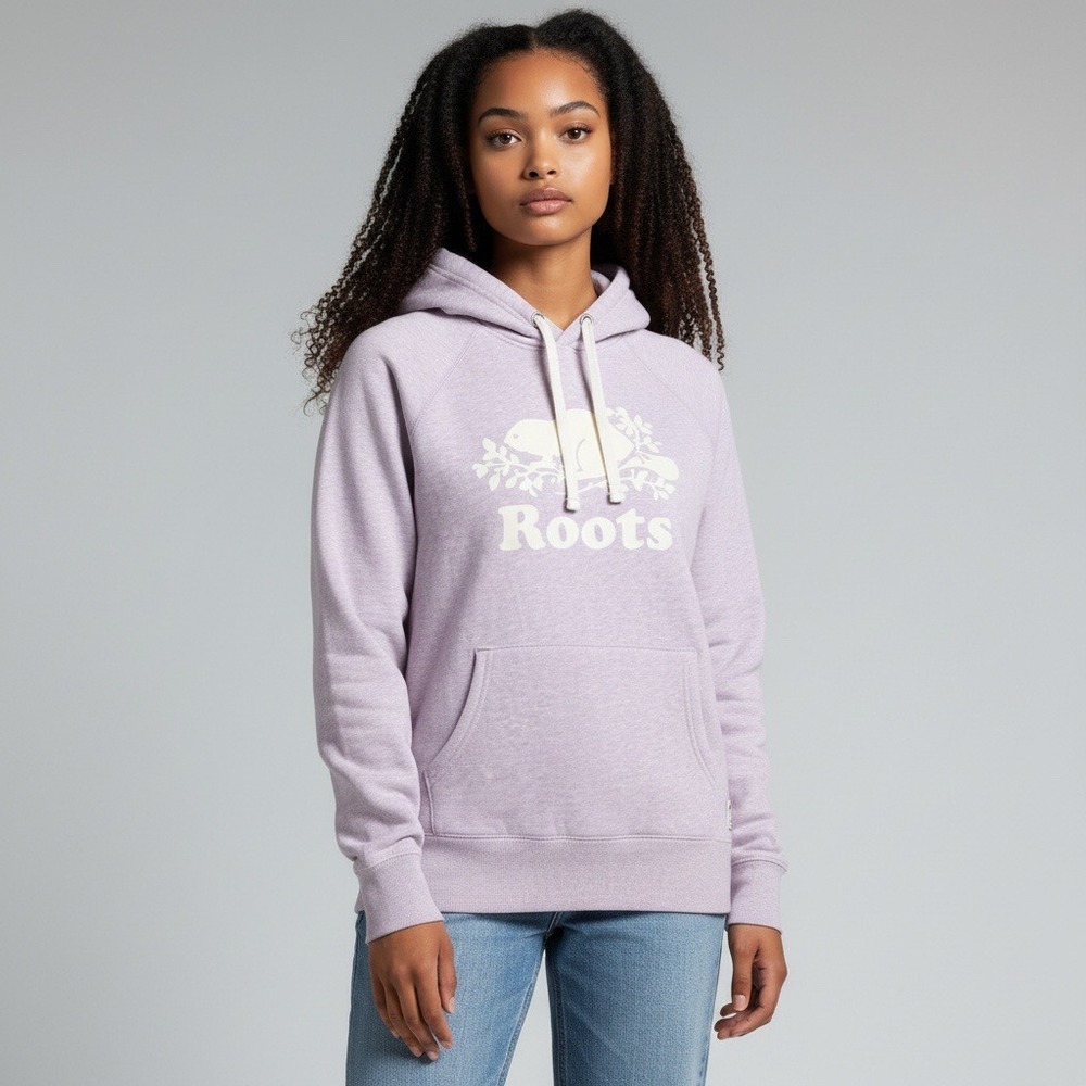 Roots Canada Hoodie Sweatshirt Women's S/P Lavender Kangaroo Pocket Pullover